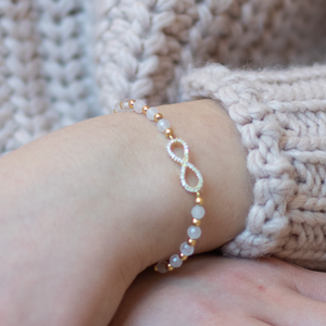 Infinity Armband Rosenquarz 925 Perlen
